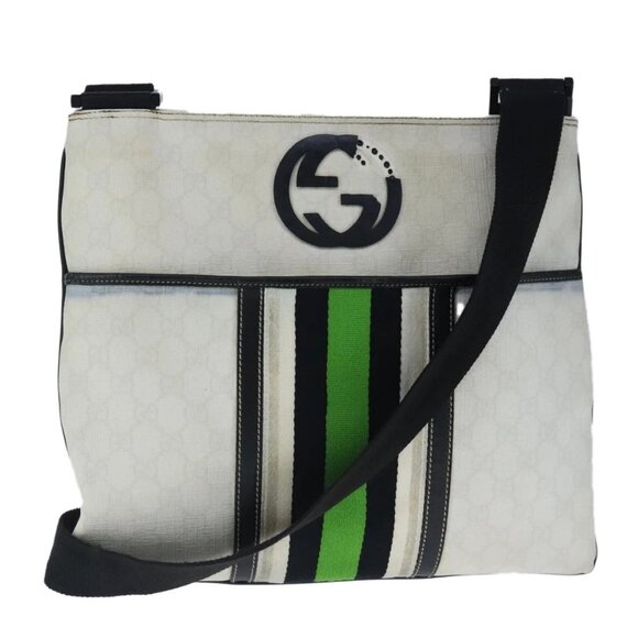 GUCCI GG Supreme Sherry Line Shoulder Bag PVC Green White 181067 Auth 103737 - Picture 1 of 16